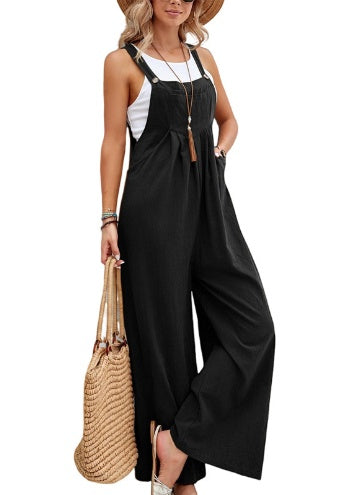 Women's Solid Color Casual Suspender Trousers