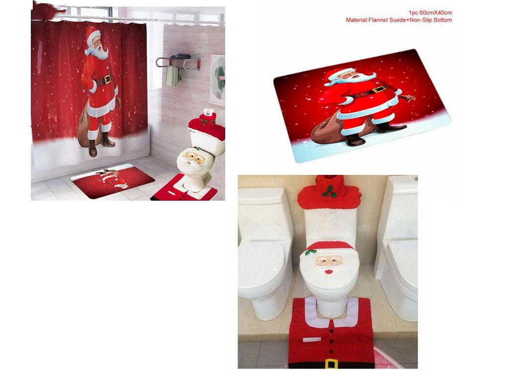 Merry Christmas Bathroom Curtain Santa Claus Toilet Seat Christmas Decorations